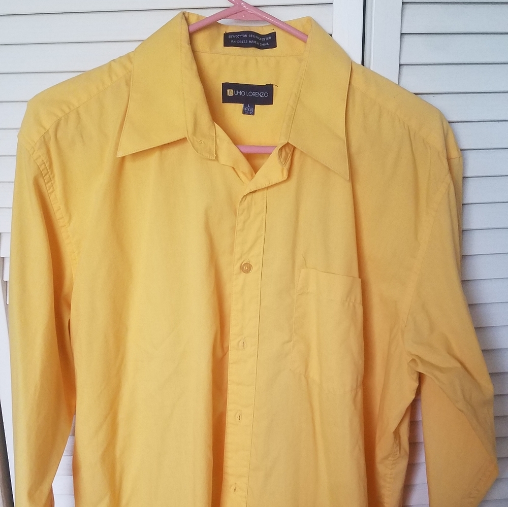 Yellow button up long sleeve dress shirt